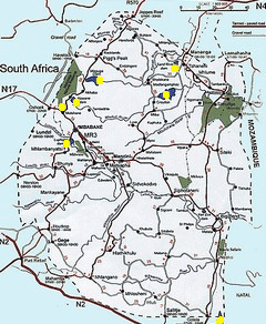 Swaziland Map showing dams